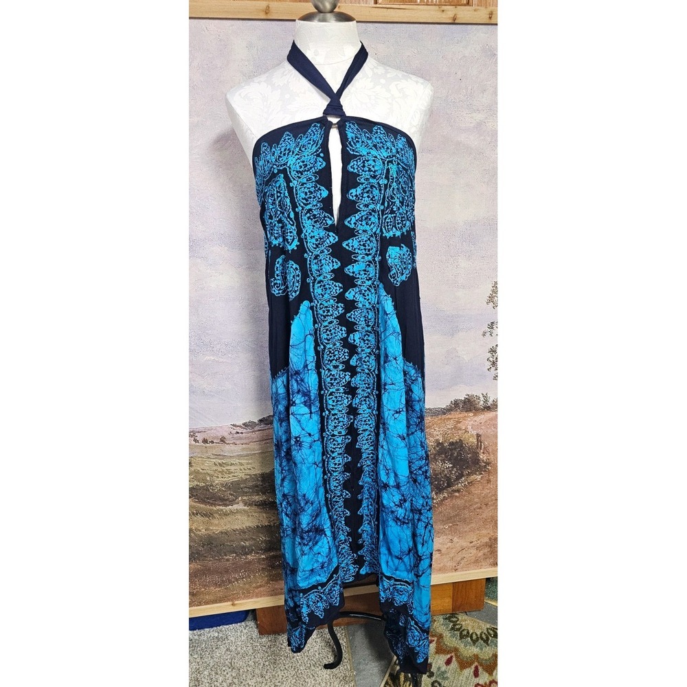 Advanced ApparelWomen's Island Time One Size Halter Dress Navy and Electric Blue